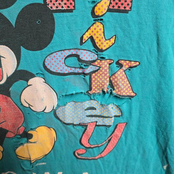 VINTAGE 90s Mickey Mouse Disney Iowa Shirt Velva Sheen Made Usa Size XL Thrashed - Picture 3 of 9